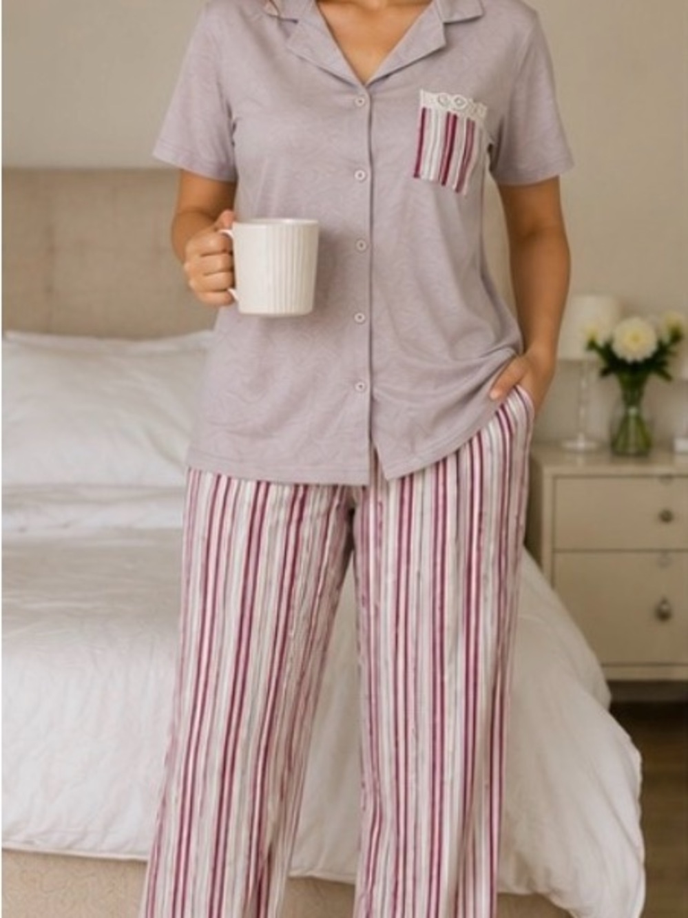 ComfortFit Women's Lavender Stripe Pajama Set